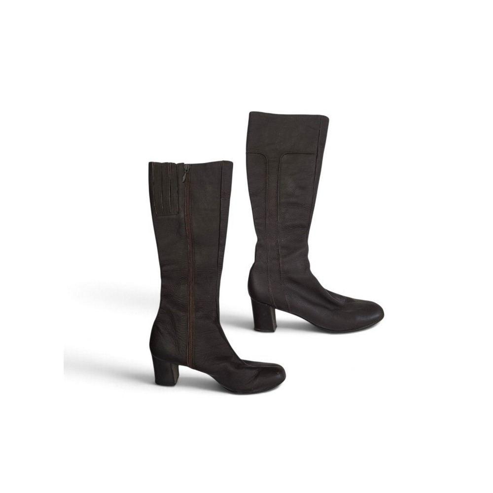 GALLIANO Rare VTG Y2K Dark Brown Leather Heels High Boots sz 10 Elegant Granola